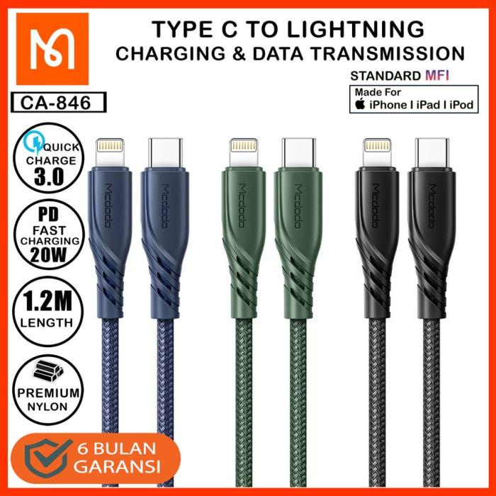 mcdodo kabel iphone 11 12 pd type c to lightning fast charging 20w 3a 53