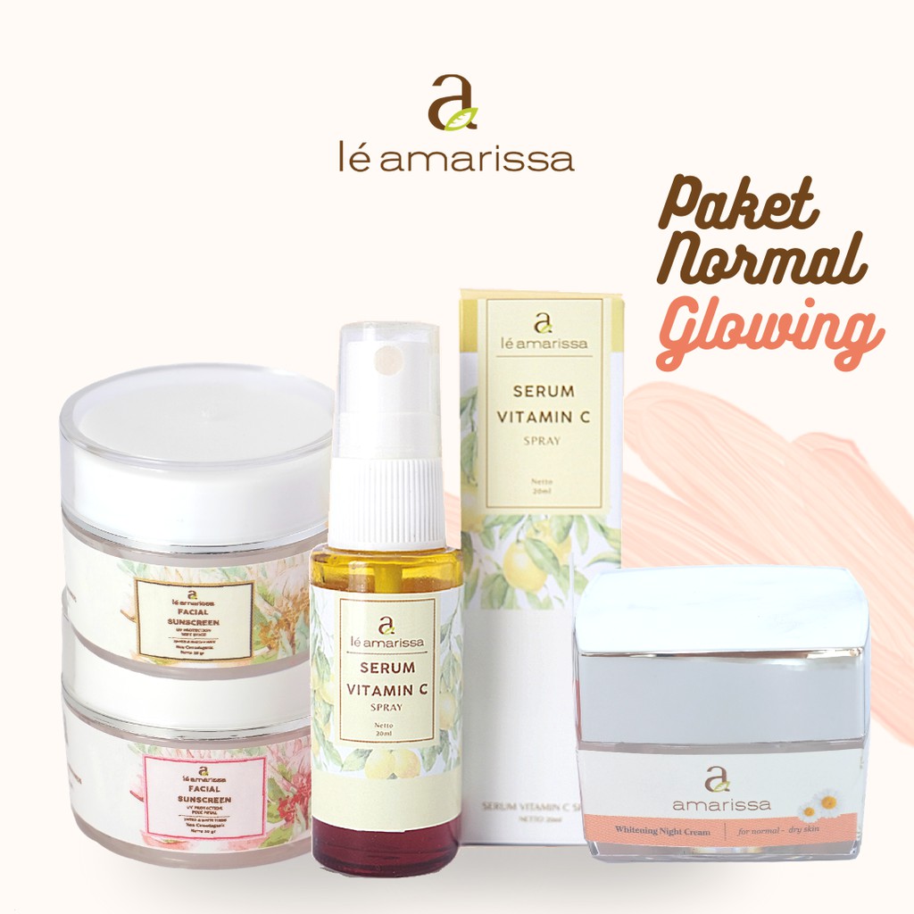 Paket Natural Glowing Amarissa Tinted Matte Sunscreen Whitening Night Cream Serum Spray Vit. C