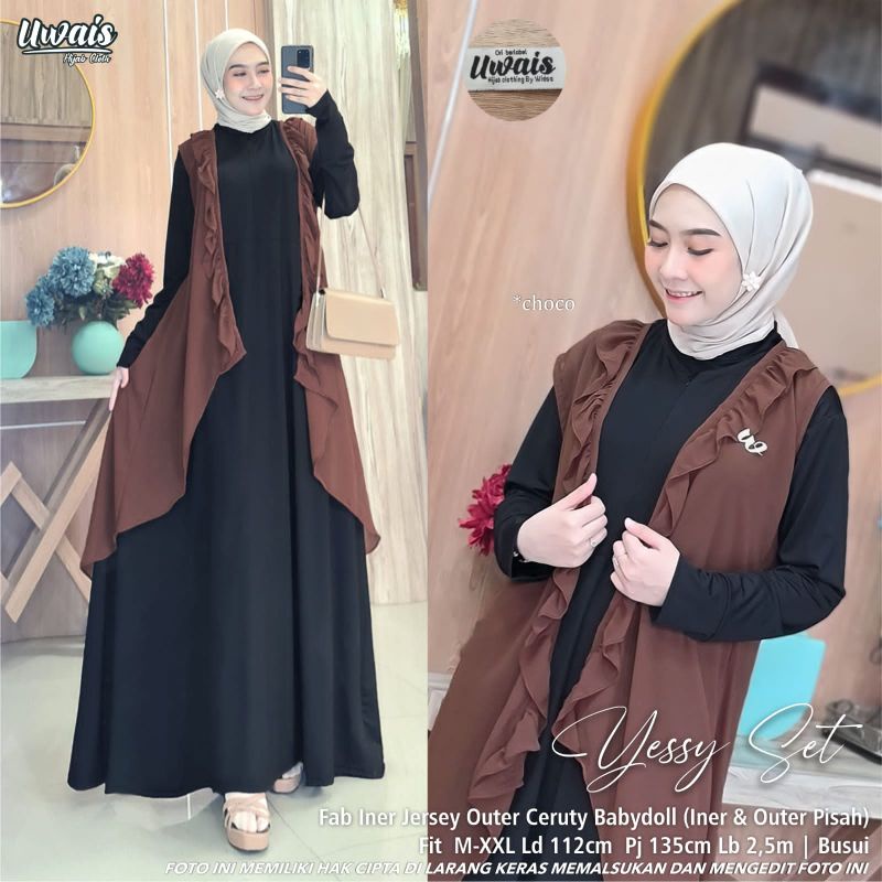 Uwais Yessy Set | gamis set iner outer pisah yessy maxy original berlabel uwais