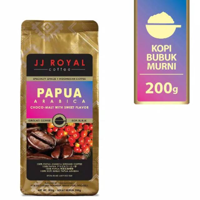 

JJ royal coffee Papua Arabica Ground Coffee (kopi bubuk) bag 200gr