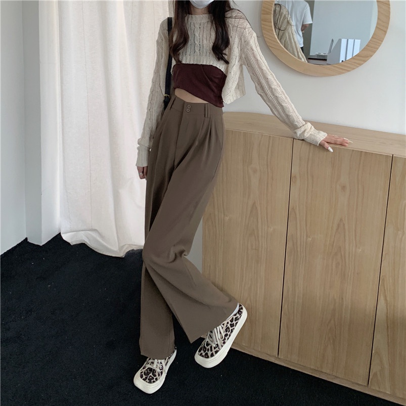 Celana Panjang Khaki Wanita Loose Korean Style High Waist Straight Pants