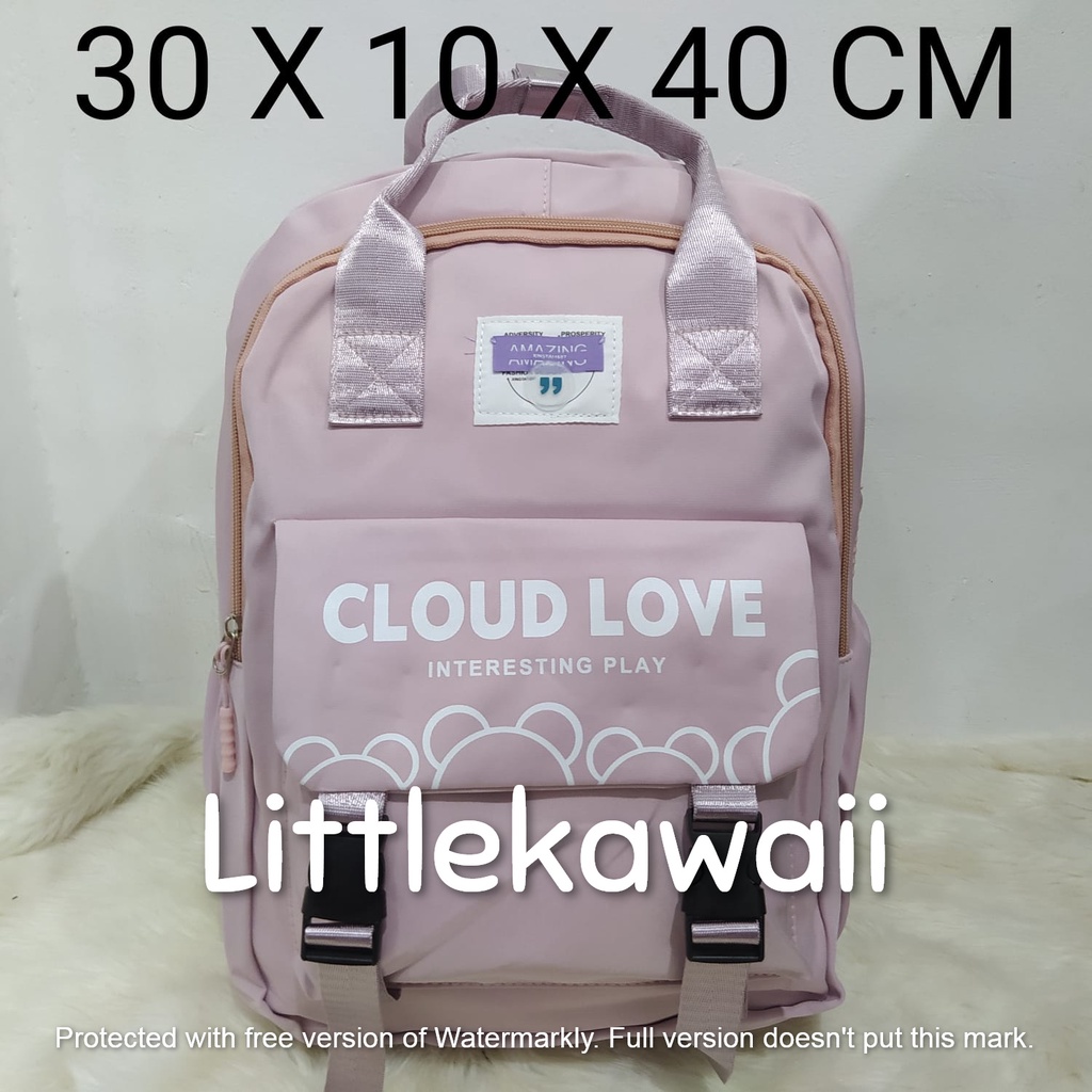 LK/Tas Ransel Laptop Backpack Parasut Tenteng Sekolah Fashion Korean Style Anak Remaja Dewasa Jaring Transparan Pin Tali Gesper Bear Cloud Import