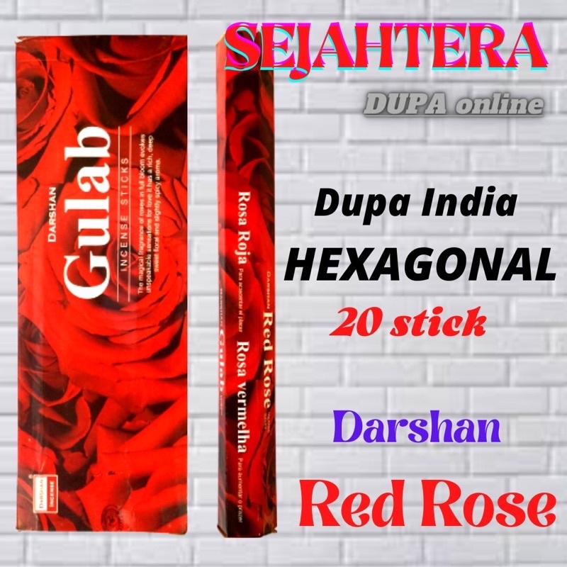 Dupa Hio India Pendek Hexagonal Red Rose Kotak isi 20 batang