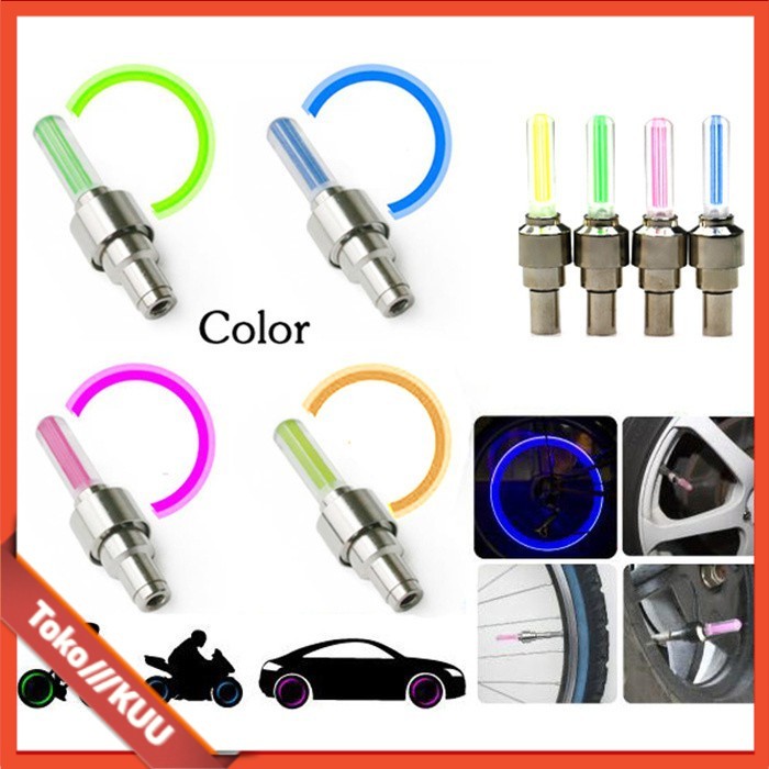 Lampu Sepeda TUTUP PENTIL LED 1 WARNA Nyala Roda Ban Bisa Untuk Mobil Motor  65gr