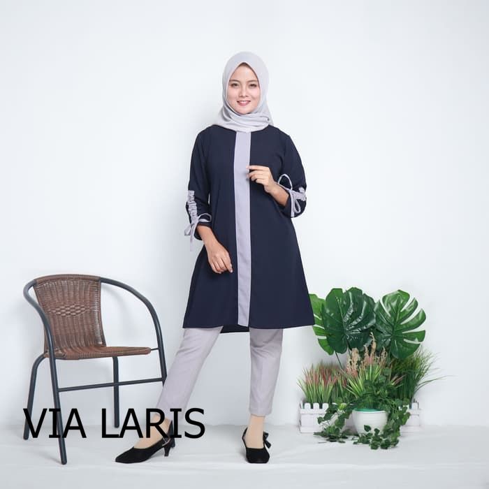Fashion Pakaian baju Atasan Wanita Nayara Tunik - Navy