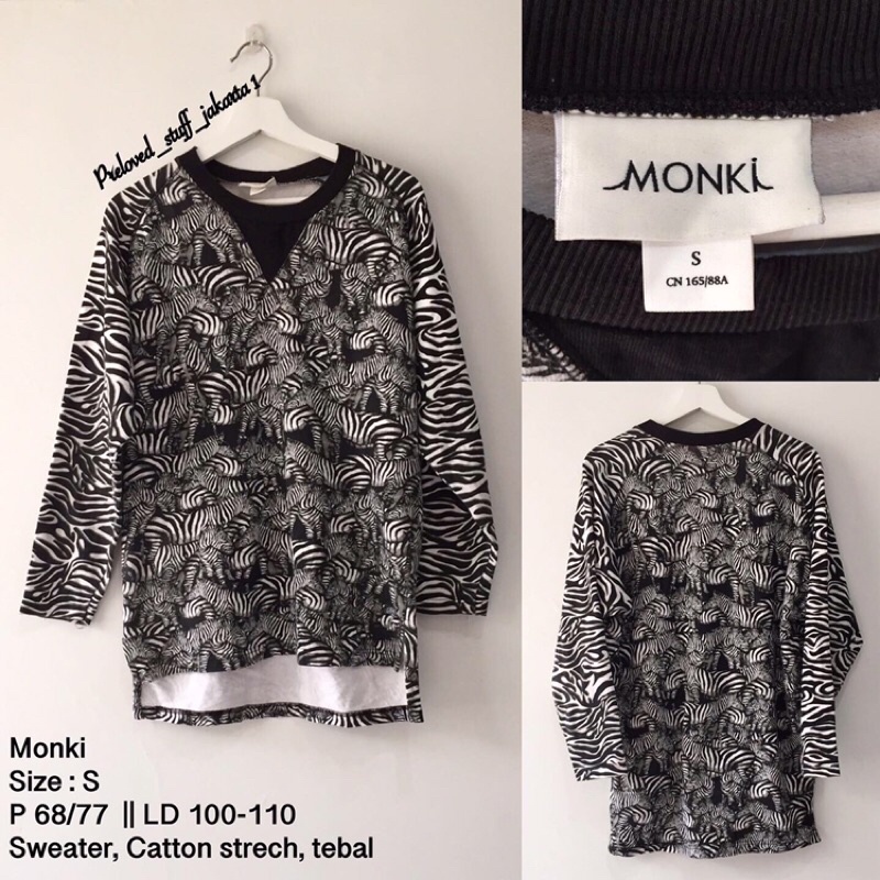 monki blouse sweater zebra animal print black and white hitam putih tebal size S M L branded