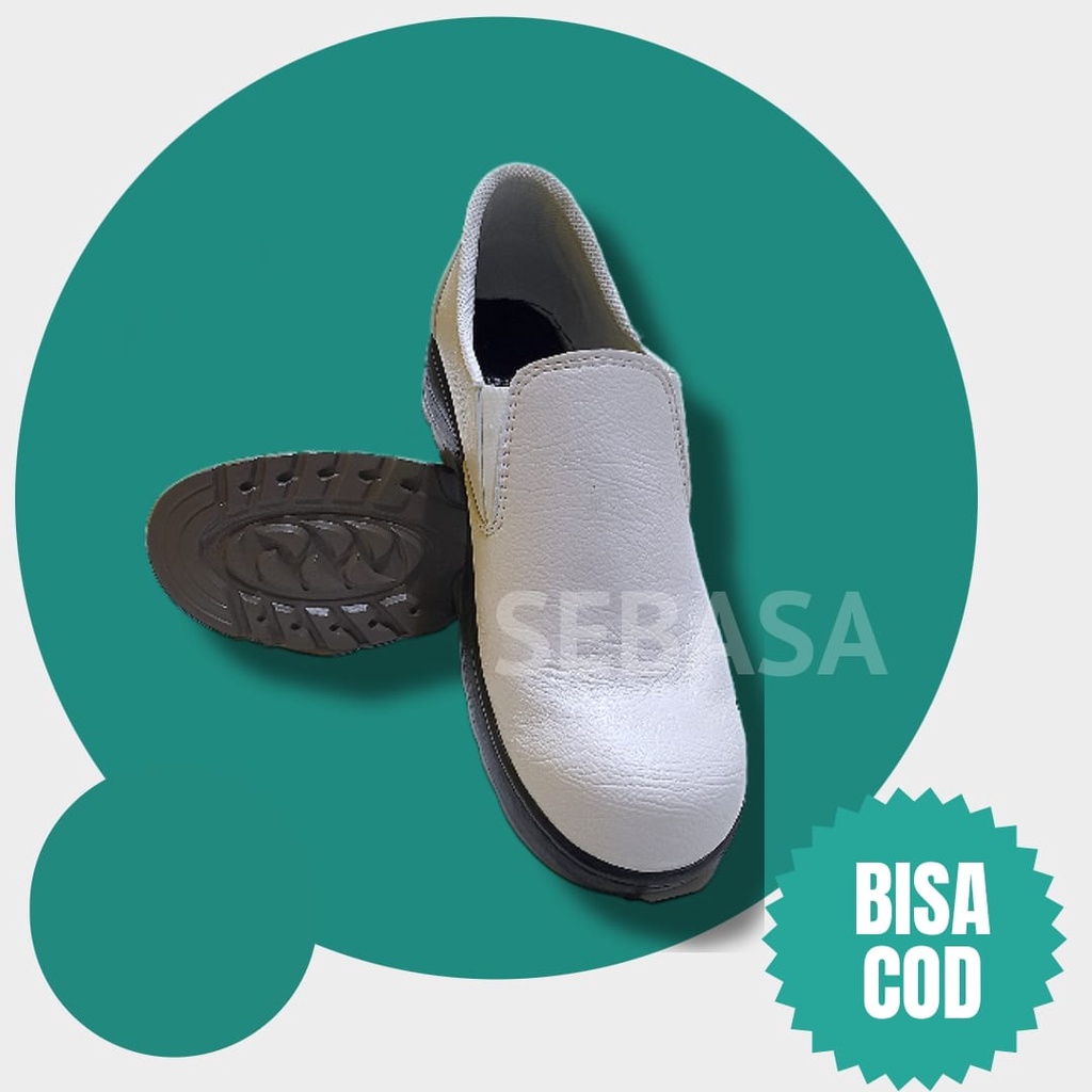 sepatu safety pendek slip on warna putih - 39