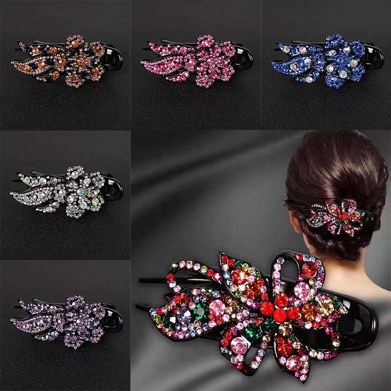 Retro and Elegant Pompon Headdress Large Crystal Flower Rhinestone Hairpin Accessories