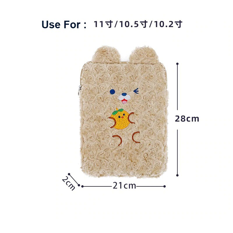 iPad Sleeve Tas penyimpanan ipad pouch tablet bulu karakter bunny kelinci beruang coklat korea style