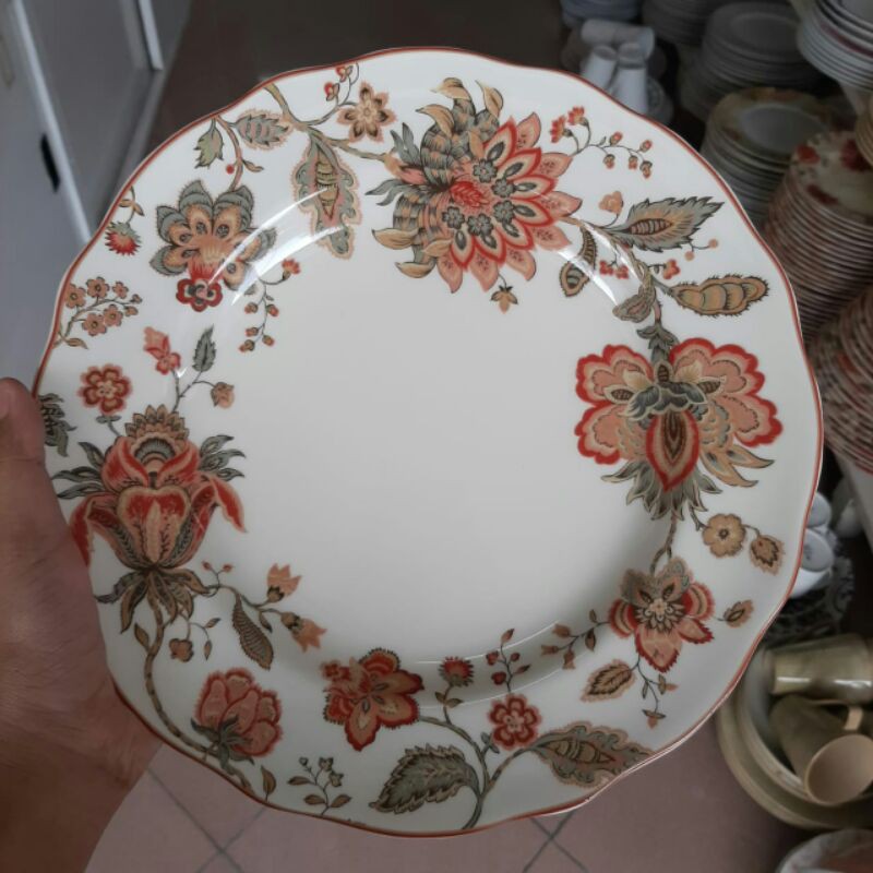 RED FLOWER DINNER PLATE PIRING KERAMIK SANGO MOTIF CANTIK PIRING SAJI LAUK GAMBAR BUNGA JADUL