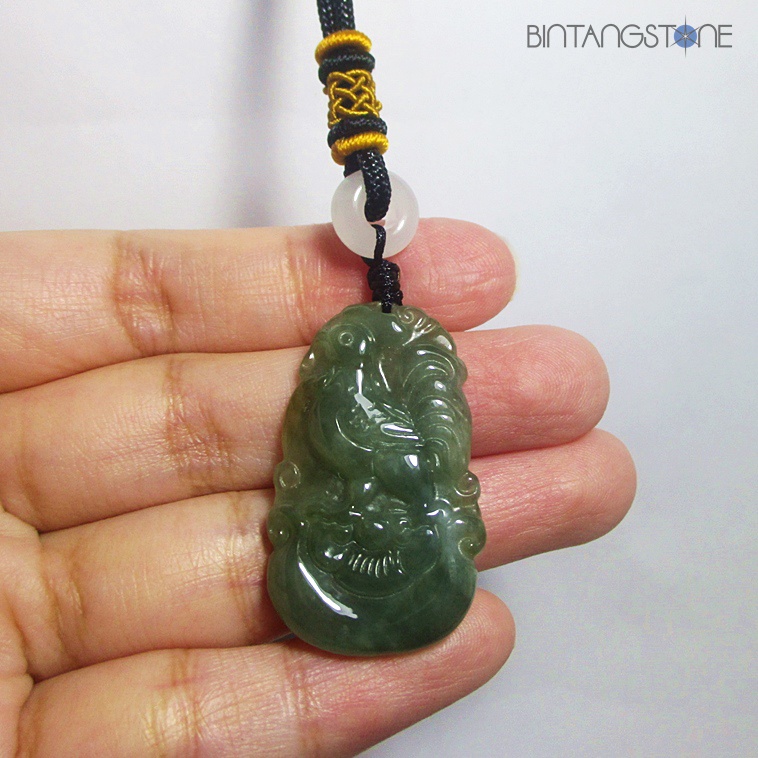 Shio Ayam Rooster Green Jadeite Burma Type A Necklace Kalung Liontin Giok Hijau Myanmar Giok Cina As