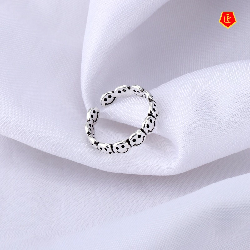 [Ready Stock]Retro S925 Silver Smiley Ring Ins Trendy Niche Hip Hop