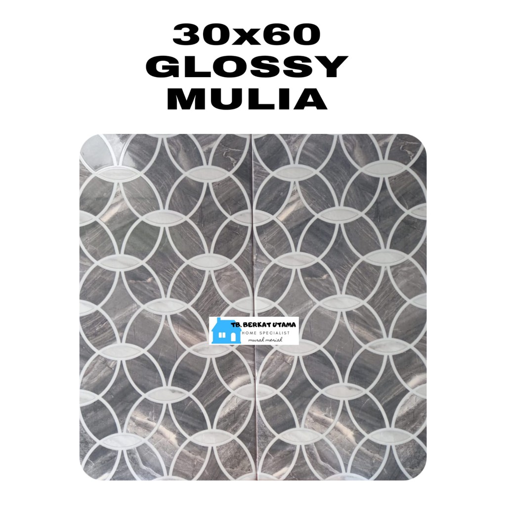 KERAMIK DINDING 30X60 GLOSSY ABU HITAM PUTIH LINGKARAN MANDALA