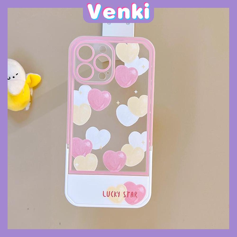 iPhone Case Acrylic Invisible Folding Stand Silicone Soft Case Airbag Shockproof Cover Camera Pink Heart Cute Compatible For iPhone 11 Pro Max 13 Pro Max 12 Pro Max 7Plus xr XS Max