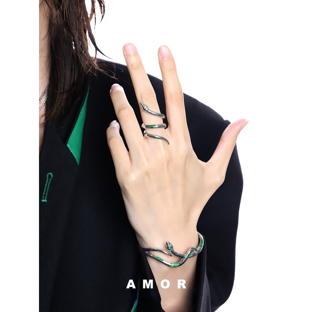 Slytherin Cincin Model Ular Warna Hijau Untuk Wanita