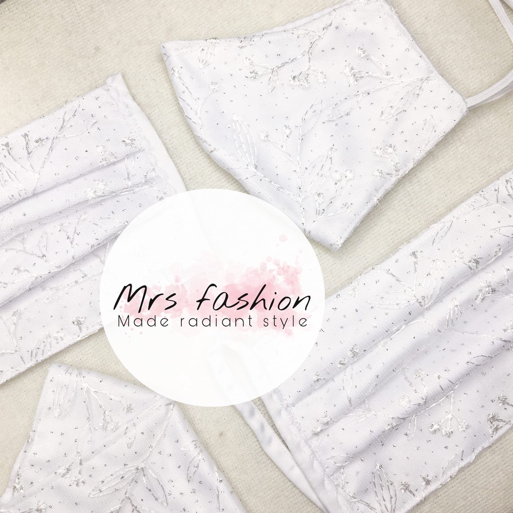 masker kain pesta kondangan hijab tiga 3 lapis brokat brukat tile tule mix katun putih bersih - COD