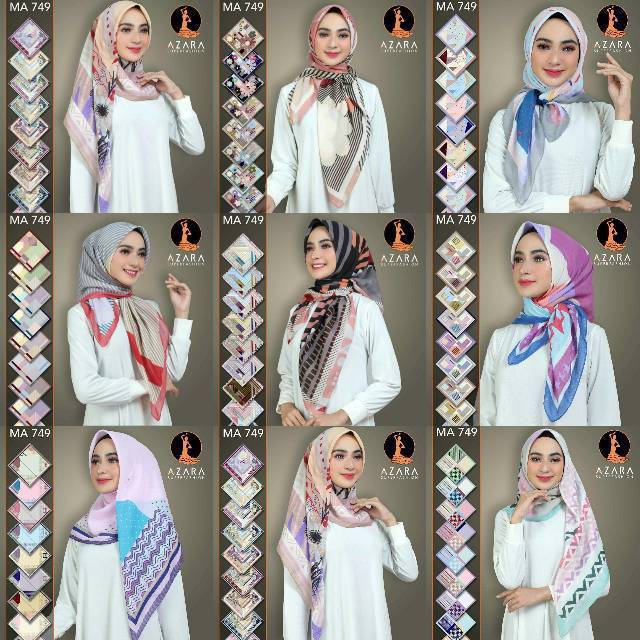 Jilbab segiempat motif / segi empat motif katun azara motif | Shopee