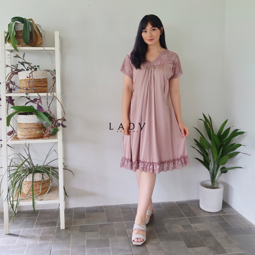 Ladybydiana NEW IRISH CREAM SLEEPWEAR Dress Wanita Bahan Armany Silk Ala Mall Adem Nyaman Busui Friendly