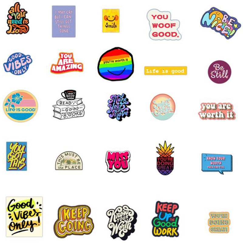 【beautifulhome12.id】50Pcs Motivational Phrases Sticker Inspirational Quotes Sticker Graffiti Sticker