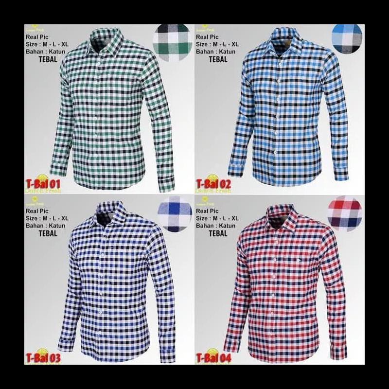 STOK BARU (NEW) KEMEJA T-BAL KOTAK2, KEMEJA SLIMFIT LENGAN PANJANG, BAHAN TEBAL KEMEJA COWOK MURAH