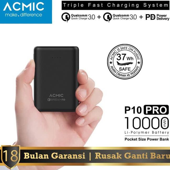 ACMIC P10PRO 10000mAh Mini PowerBank Quick Charge 3.0 + PD - Hitam termurah 