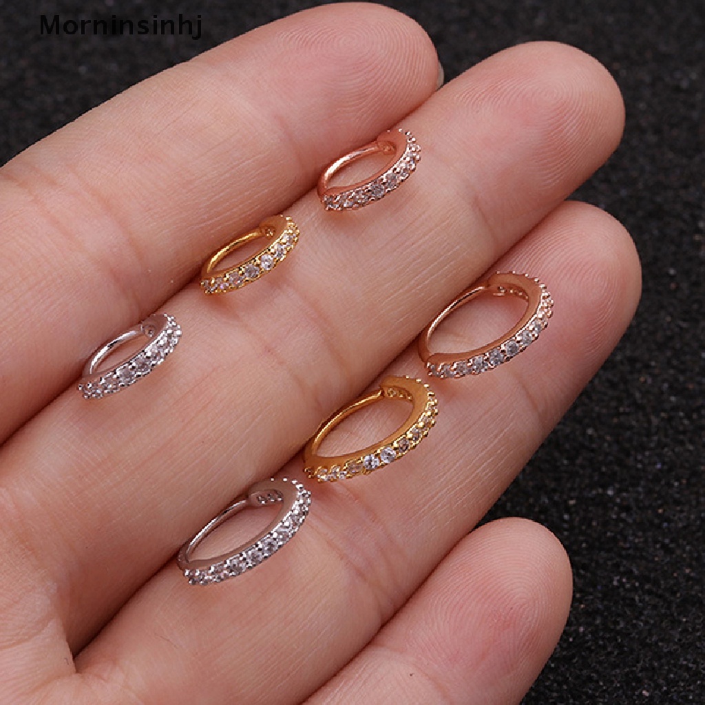 1 Pc Anting Hoop Bahan Stainless Steel Ukuran 6 / 8 / 10mm Dengan Zircon