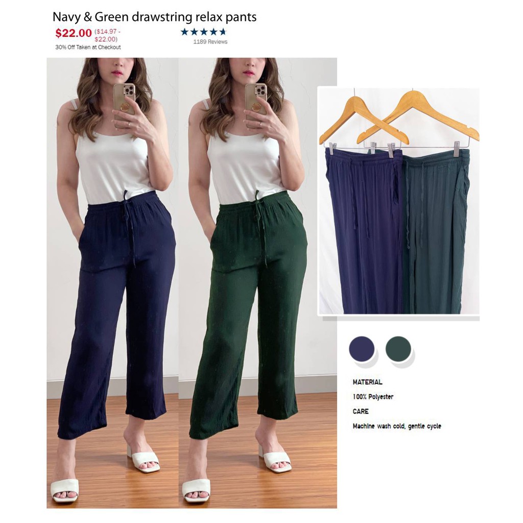 CELANA navy n green drawstring relax pants