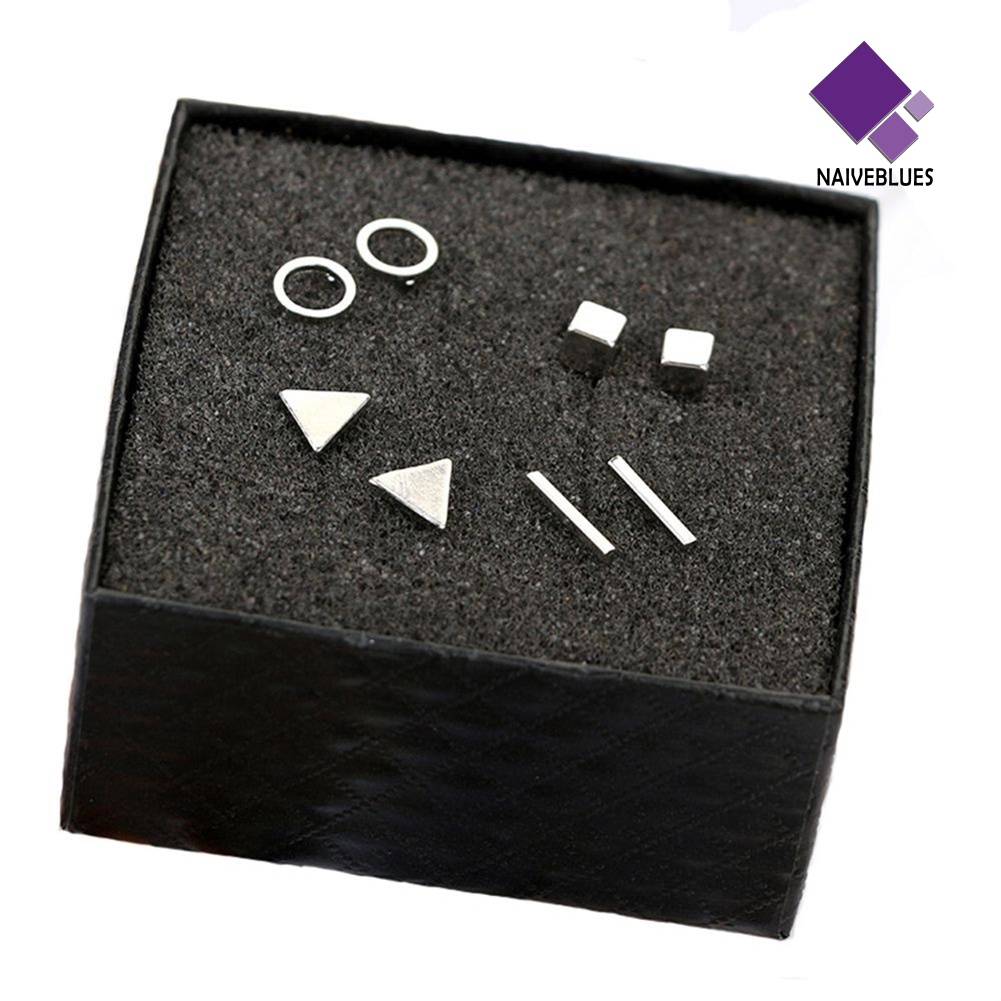 Set 4 Pasang Anting Stud Bentuk Bulat Persegi Segitiga Geometris Untuk Wanita