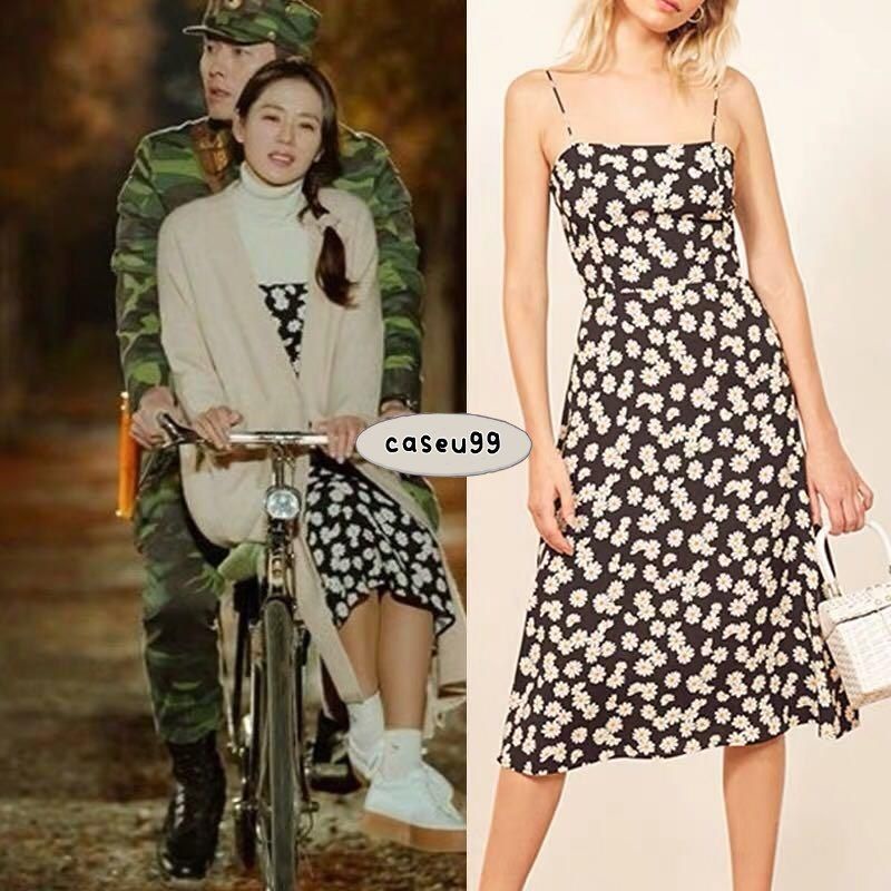 crash landing on you son ye jin Yoon se ri floral dress print Daisy// midi dress Korean drama Kawaii elegan elegant bunga tali spageti strap spaghetti MIDI mini dress