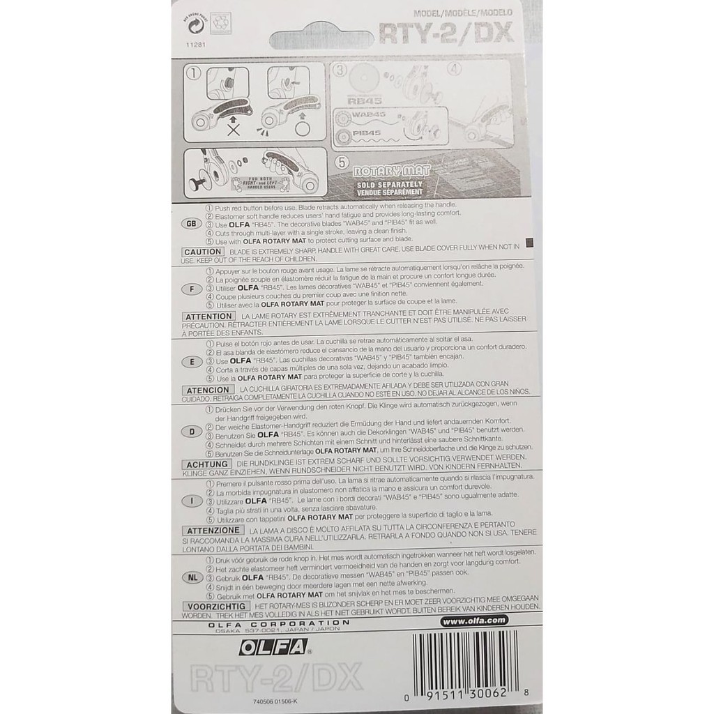 alat potong rotary cutter merk olfa 45mm type RTY-2/DX