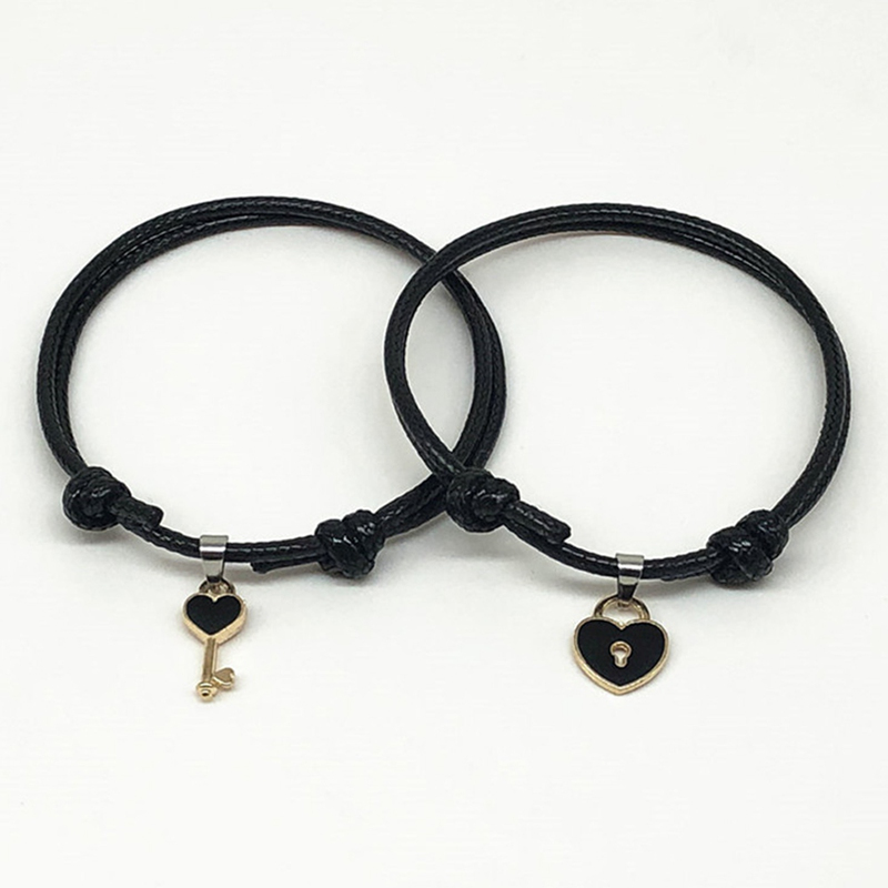 2pcs/lot Gelang Tangan Tali Aksen Gembok Hati Bahan Alloy Untuk Pasangan/Pria/Wanita