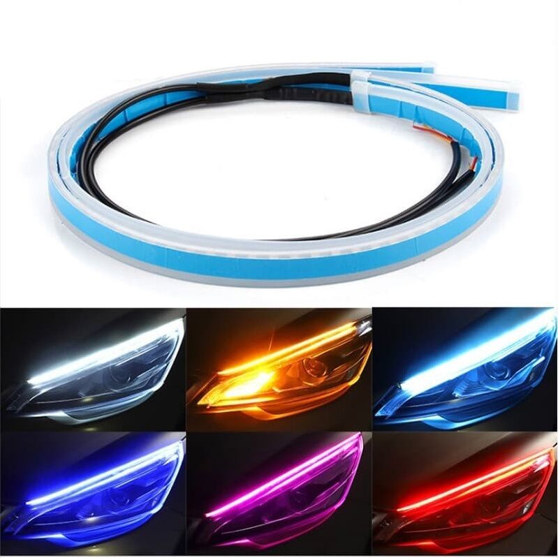 Lampu Alis LED Slim DRL Fleksibel Waterproof 30CM 2 Warna Runing senja dan sen headlamp