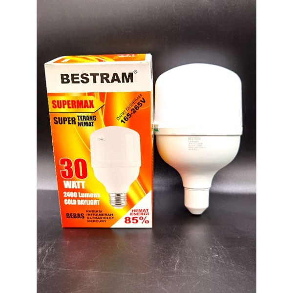 Lampu Led 30w Bestram Supermax, warna cahaya putih 6500K, garansi 1 tahun