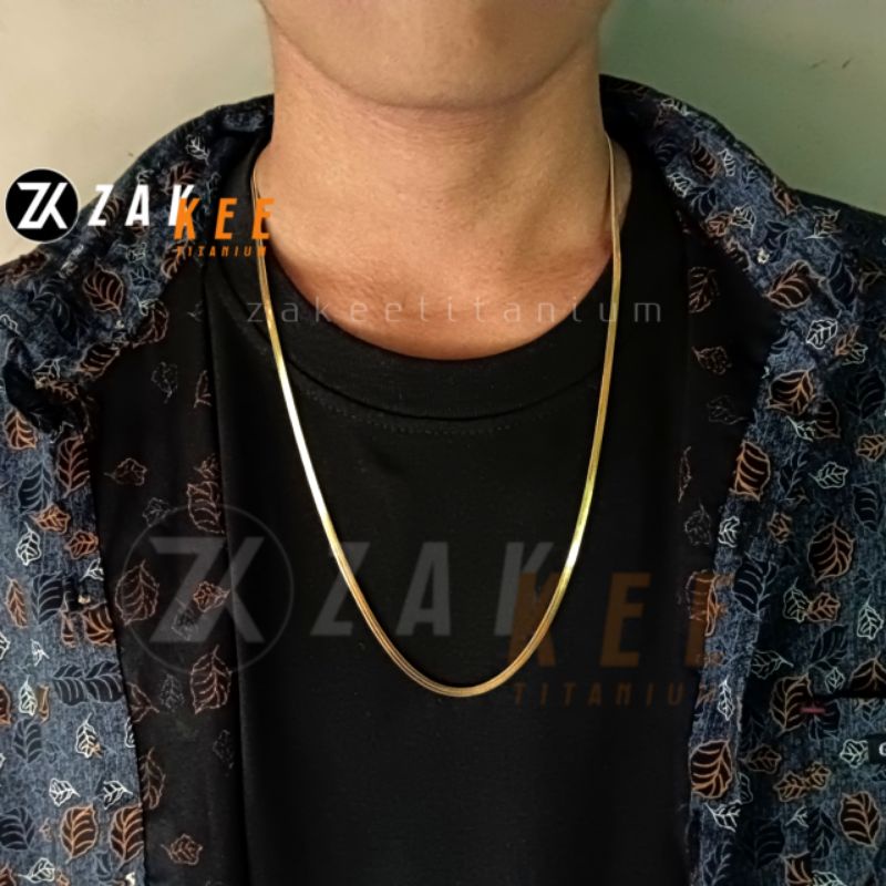 Kalung Titanium Pria Wanita Emas Anti Karat Cowok Cewek Laki Keren Mas Gold Kilau Panjang 45cm 50cm 60cm Stainless Steel