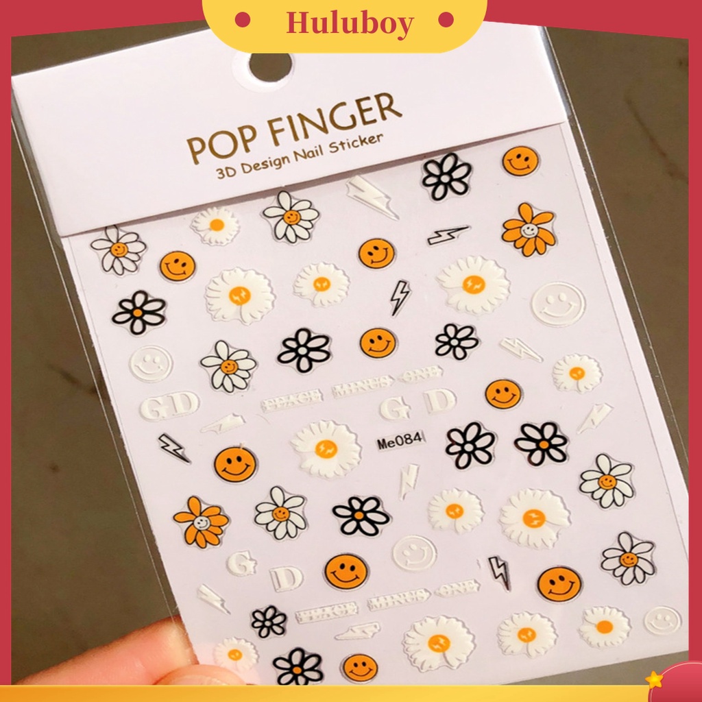 Huluboy Huluboy♡ Stiker Kuku 3D Motif Bunga Matahari Warna Putih Kuning Untuk Wanita