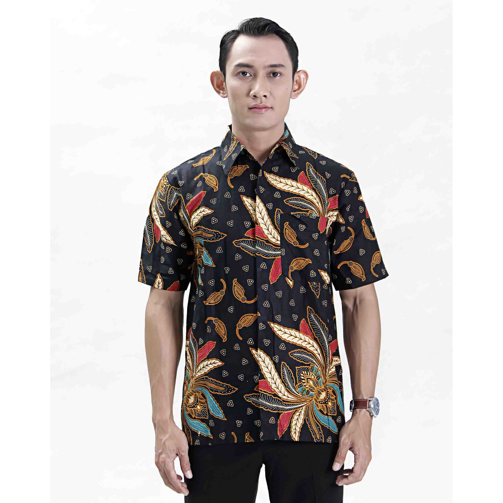 BAJU BATIK PRIA WARNA HITAM KEMEJA BATIK LENGAN PENDEK ANEKA BAJU