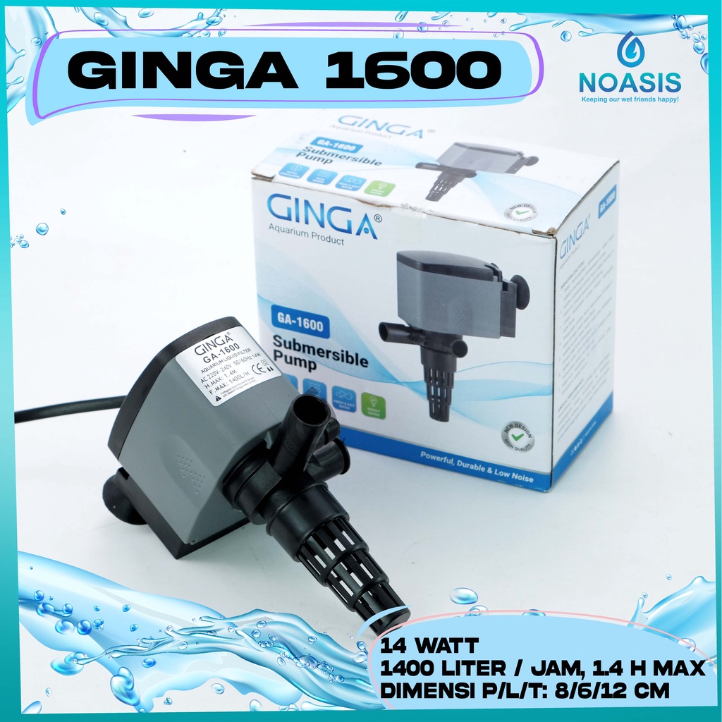 POMPA AIR CELUP AQUARIUM GINGA GA 1600 GA-1600 LOW WATT / WAT RENDAH