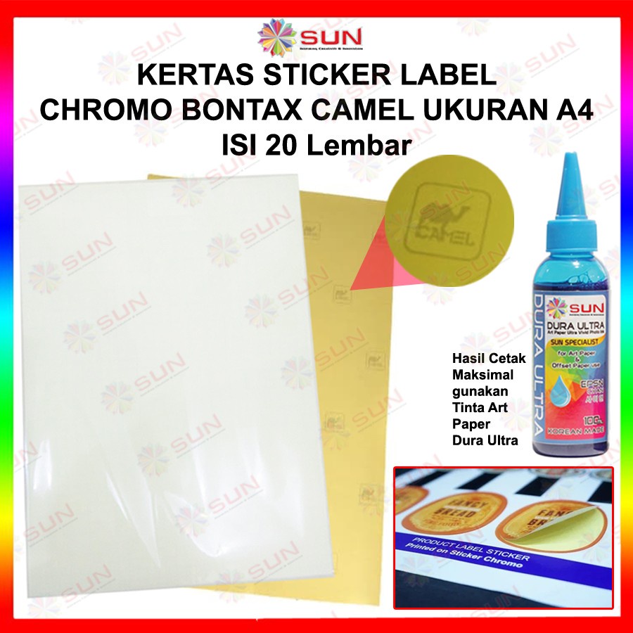 

Kertas Sticker CHROMO BONTAX A4, F4 - Sticker Mengkilap Glossy (Support epson tinta art paper)