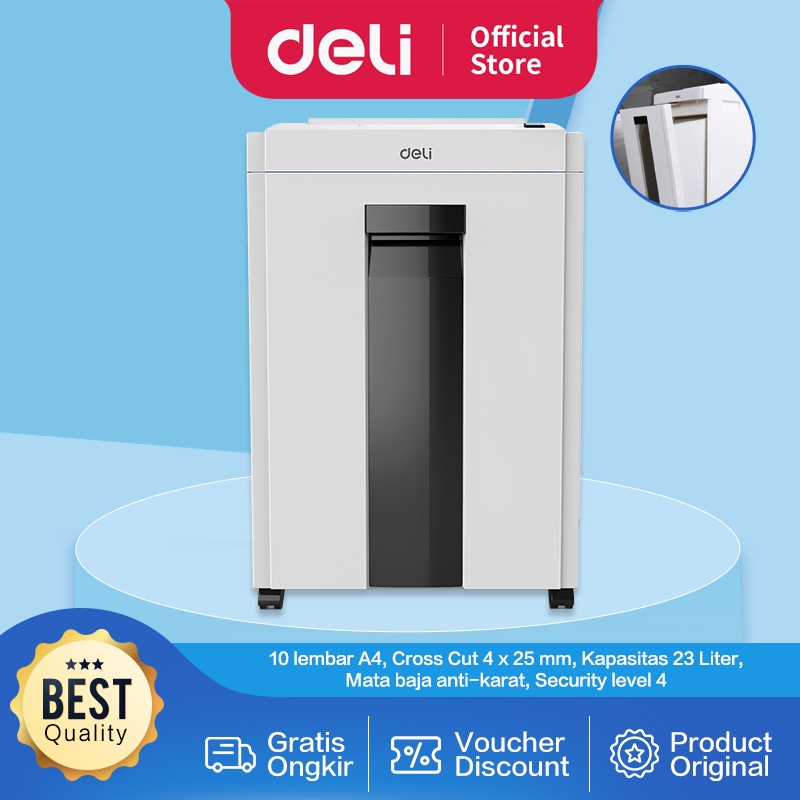 Deli Penghancur Kertas 10 lembar kapasitas ukuran penghancur 4 * 25mm Hitam E9952
