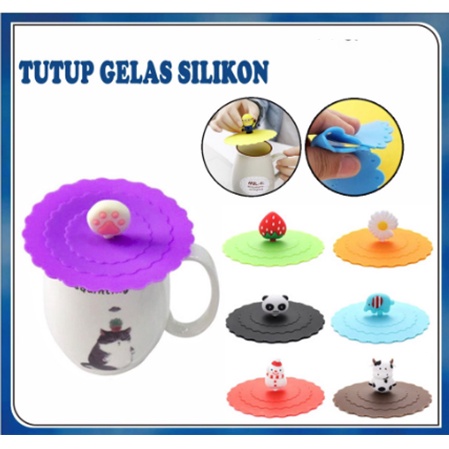 TUTUP GELAS SILIKON COVER CANGKIR SILICONE MUG KARAKTER LUCU MURAH / TUTUP GELAS DAN CANGKIR SILIKON KARAKTER TAHAN PANAS KEDAP UDARA