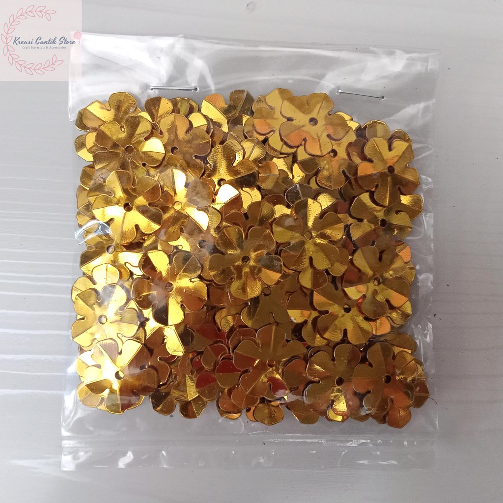 Manik-Manik / Payet Motif / Ramboci Motif / DIY / Payet Motif Bunga Warna - Gold