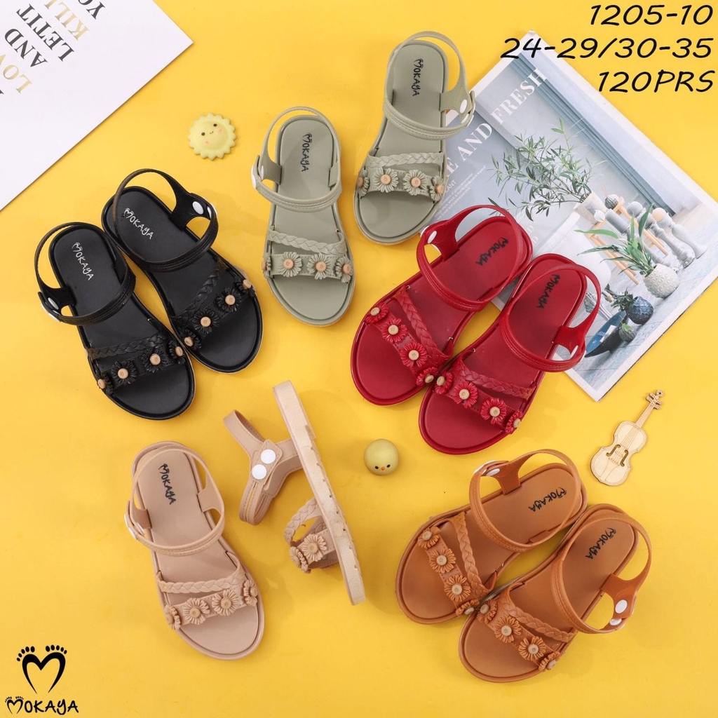 Sandal Slop Let Anak Perempuan Tali 3 Bunga Kecil Sama Warna Cantik Lucu Import Mokaya / Size 24-29  (1205-10)