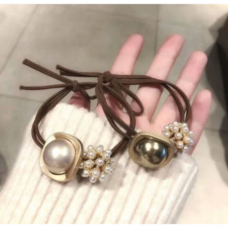 [ COD ] IKAT RAMBUT MUTIARA TALI FASHION KOREA / GELANG KARET MUTIARA / TALI