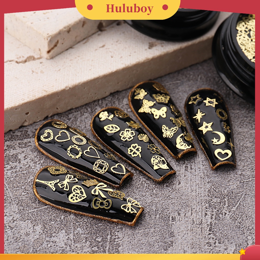 Huluboy Huluboy♡ Payet Logam Bentuk Hati Daun Mahkota Pita Untuk Aksesoris Perhiasan Nail Art