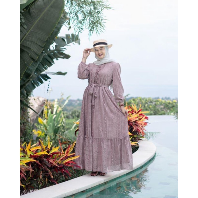 Athlea Lace Brukat Dress/Dress Brukat Lilac/Gamis Lilac/Dress Brukat Ld 100/Dress Lebaran