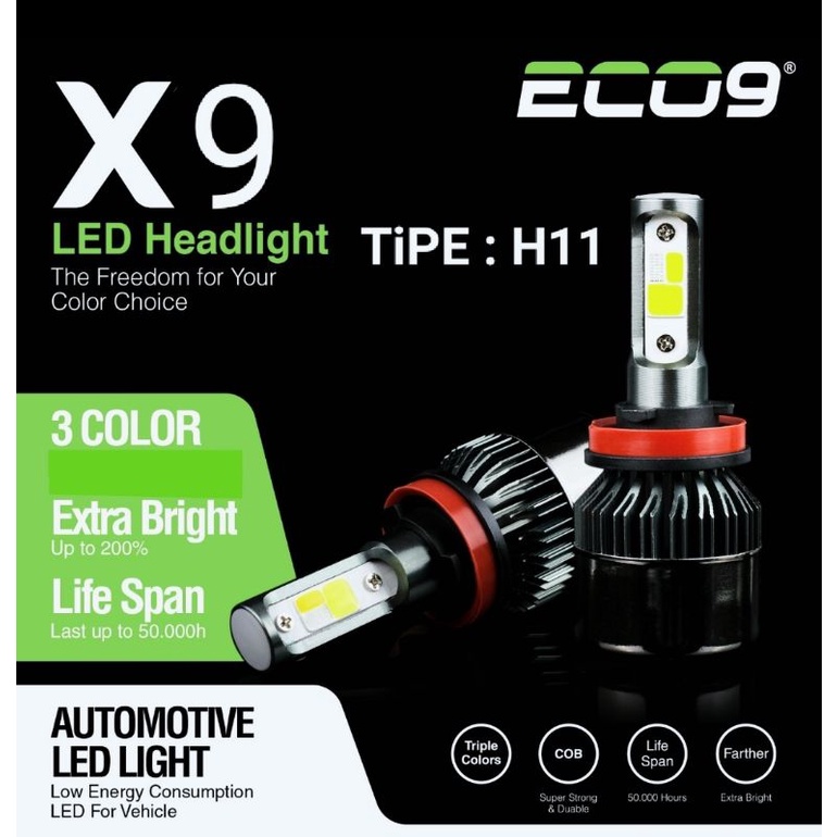 Jual LAMPU LED MOBIL X9 ECO9 H11 HB3 HB4 FOGLAMP HEADLAMP 36 WATT