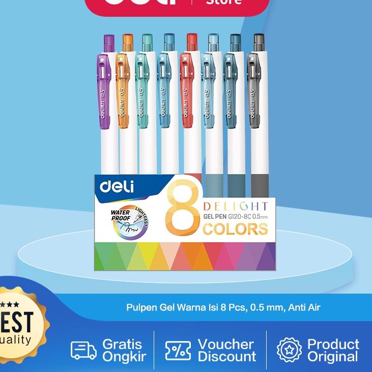 

Update Deli Color Gel Pen / Pulpen Gel Warna Isi 8 pcs 0.5 mm Anti Air EG120-8C