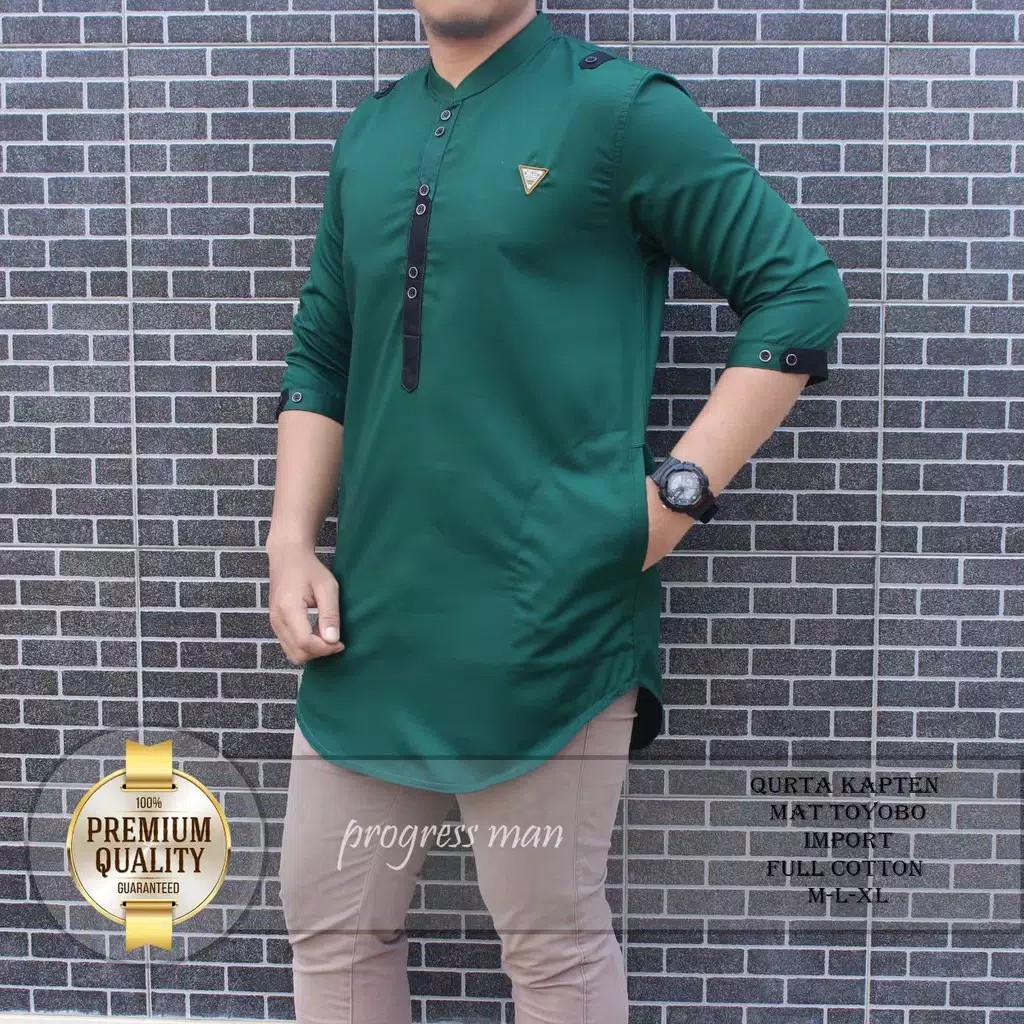 baju Koko kurta lengan 3/4 ,baju Koko pria,fashion muslim pria,kurta pakistan-kapten hijau