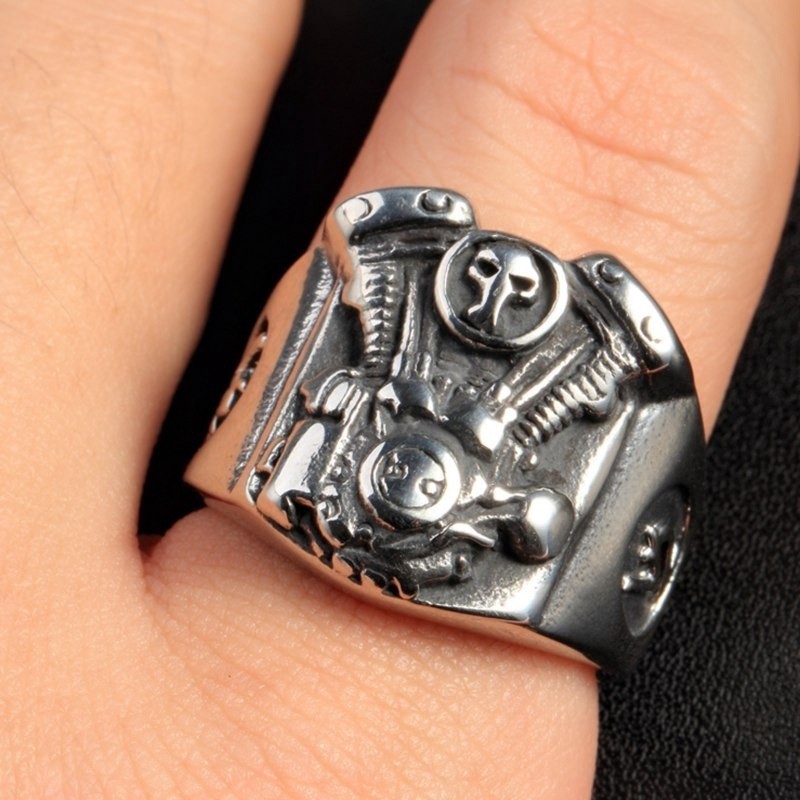 SEUSUK  Fashion Popular Punk Personality Bike Skull Domineering Mens Ring