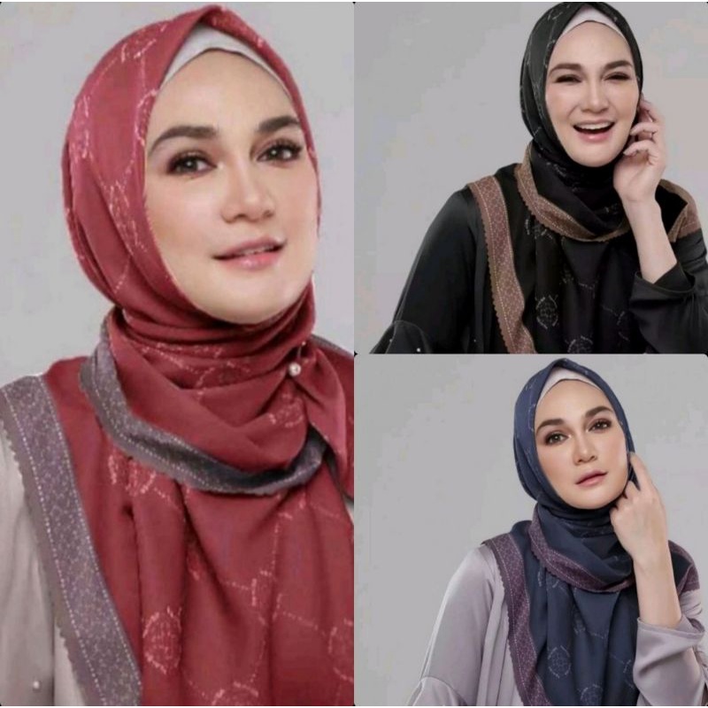 Hijab segi empat motif luna navy blue / Kerudung DEENAY Voal Premium / HIJAB / JILBAB